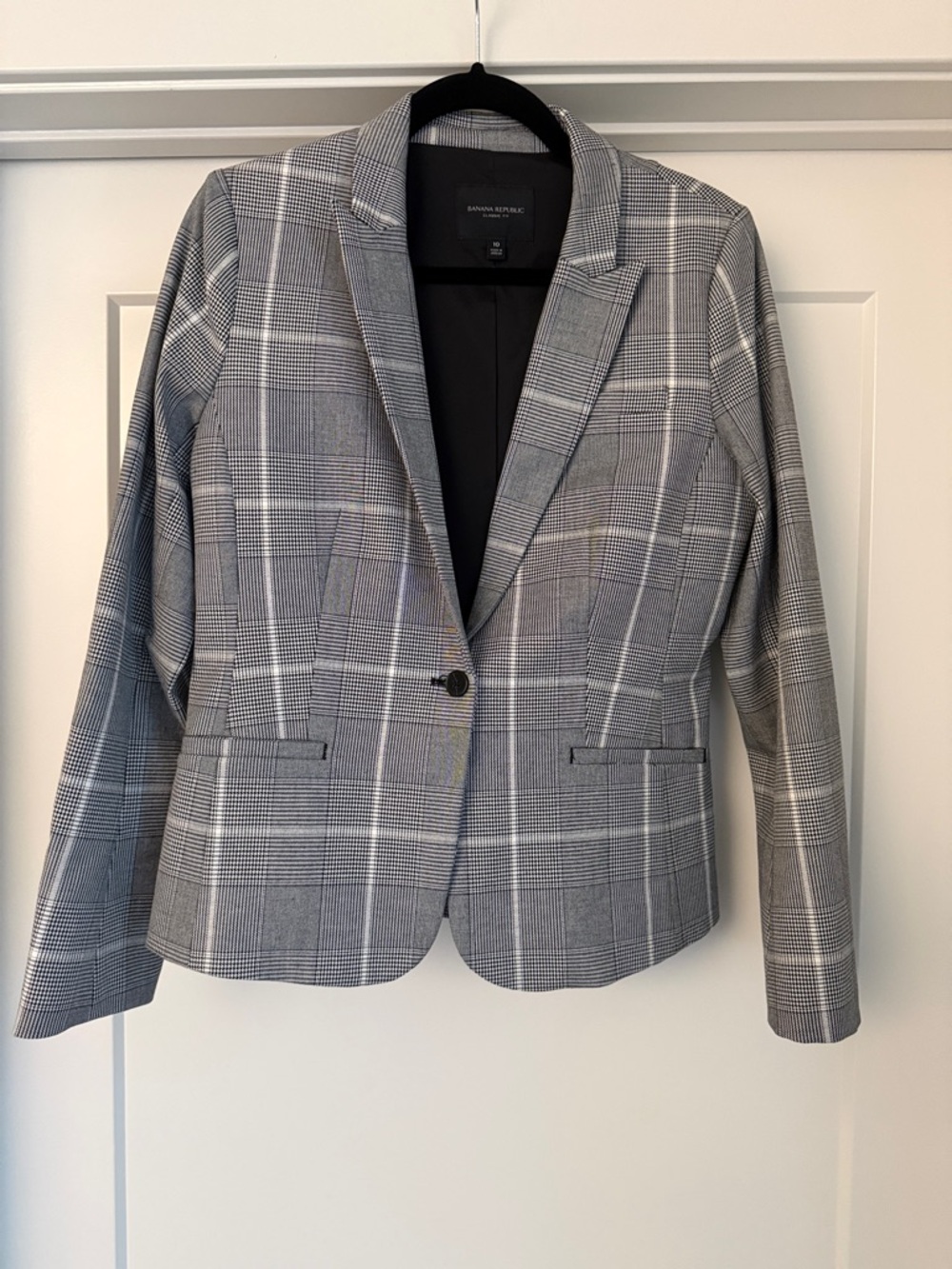Banana Republic Gray Plaid Single-Button Blazer